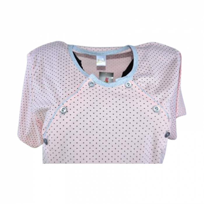 Camasa de noapte, cu maneca scurta, cu buline, pentru alaptat, Sevgi 3194C, Coral [2]