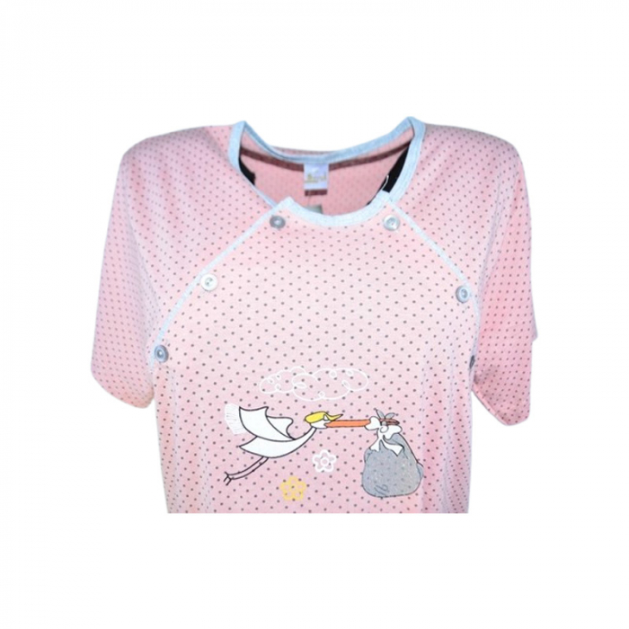 Camasa de noapte, cu maneca scurta, cu buline, pentru alaptat, Sevgi 3194C2, Coral [2]