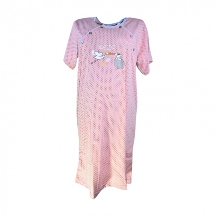 Camasa de noapte, cu maneca scurta, cu buline, pentru alaptat, Sevgi 3194C2, Coral [1]
