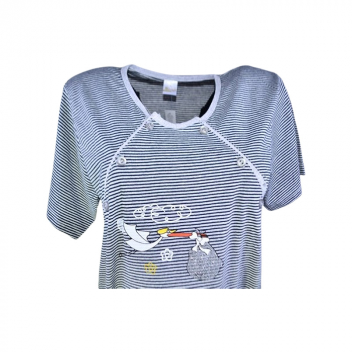 Camasa de noapte, cu maneca scurta, cu dungi, pentru alaptat, Sevgi 3184G2, Gri [2]