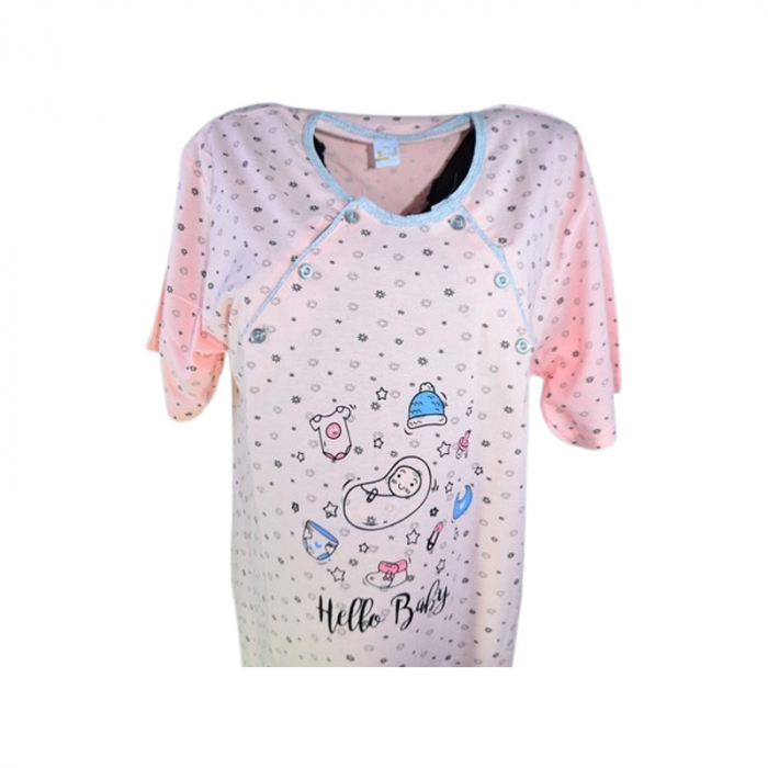 Camasa de noapte, cu maneca scurta, cu flori, pentru alaptat 3294C2, Coral [2]
