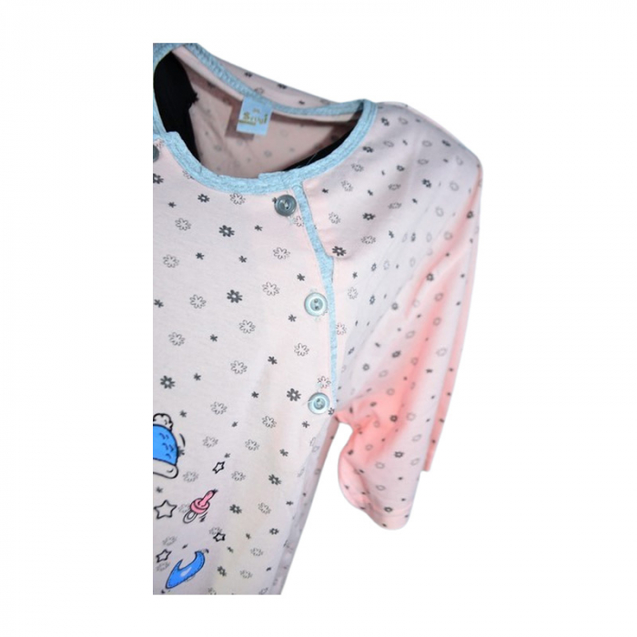 Camasa de noapte, cu maneca scurta, cu flori, pentru alaptat 3294C2, Coral [3]