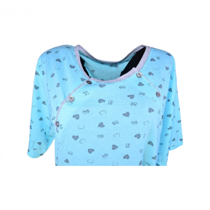 Camasa de noapte, cu maneca scurta, cu inimioare, pentru alaptat, Sevgi 3217A2, Albastru [2]