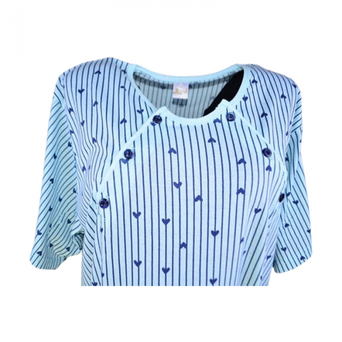 Camasa de noapte, cu maneca scurta, cu inimioare, pentru alaptat, Sevgi 3301A, Albastru [2]