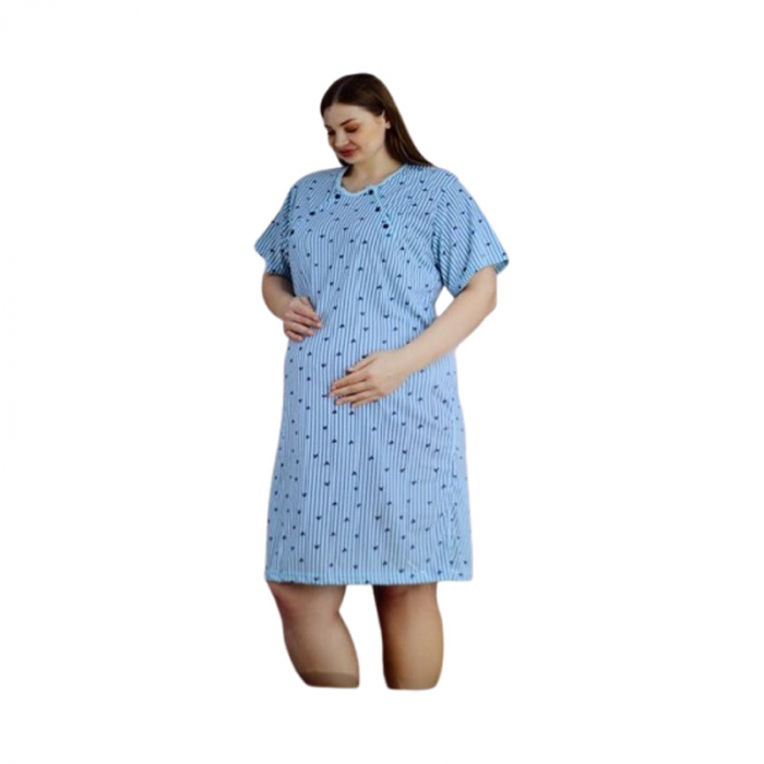 Camasa de noapte, cu maneca scurta, cu inimioare, pentru alaptat, Sevgi 3301A, Albastru [4]