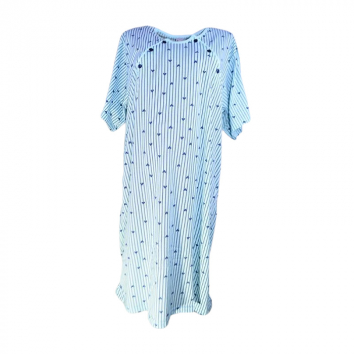 Camasa de noapte, cu maneca scurta, cu inimioare, pentru alaptat, Sevgi 3301A, Albastru [1]