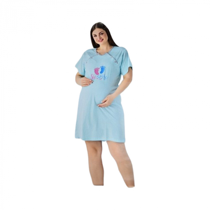 Camasa de noapte, cu maneca scurta, cu stelute, pentru alaptat, Sevgi 3200A, Albastru [5]