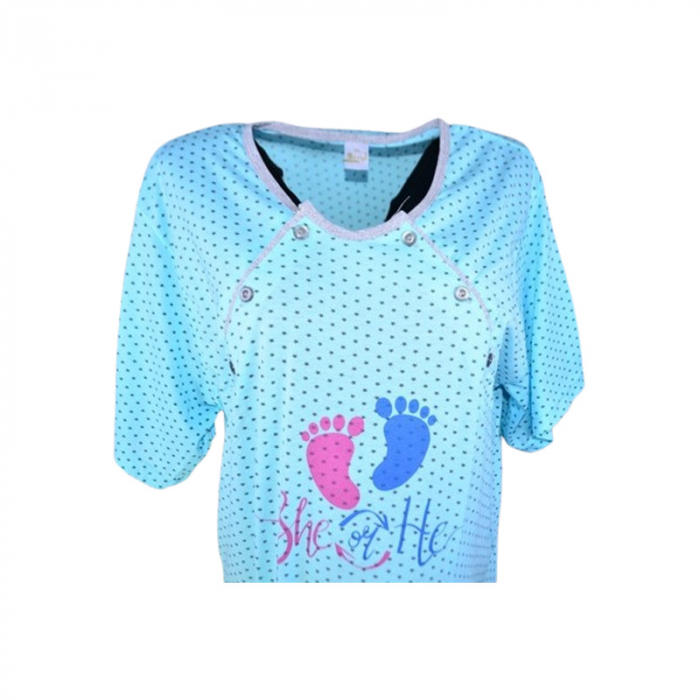 Camasa de noapte, cu maneca scurta, cu stelute, pentru alaptat, Sevgi 3200A, Albastru [2]