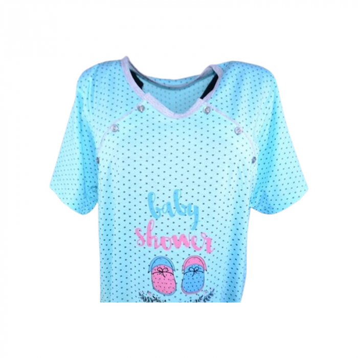 Camasa de noapte, cu maneca scurta, cu stelute, pentru alaptat, Sevgi 3254A, Albastru [2]