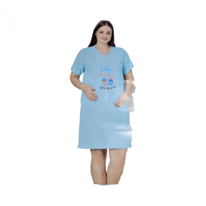 Camasa de noapte, cu maneca scurta, cu stelute, pentru alaptat, Sevgi 3254A, Albastru [5]