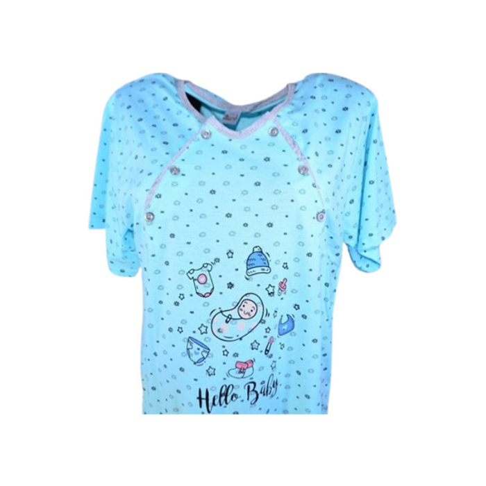 Camasa de noapte, cu maneca scurta, cu flori, pentru alaptat, Sevgi 3294A, Albastru [2]