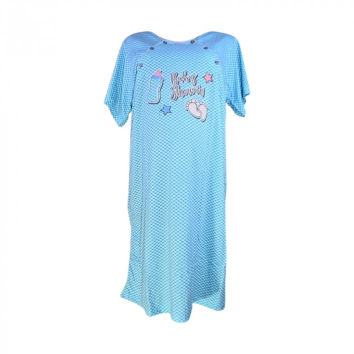 Camasa de noapte, cu maneca scurta, in carouri, pentru alaptat, Sevgi 3292A, Albastru [1]