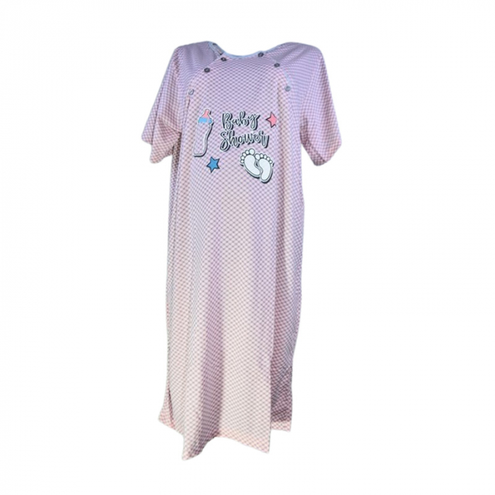Camasa de noapte, cu maneca scurta, in carouri, pentru alaptat, Sevgi 3292C, Coral [1]