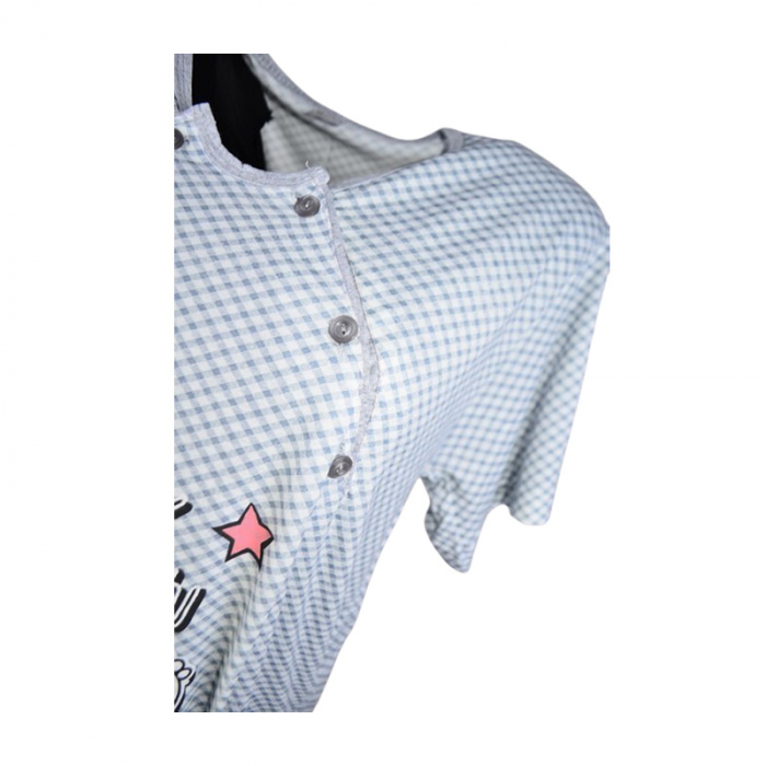 Camasa de noapte, cu maneca scurta, in carouri, pentru alaptat, Sevgi 3292G, Gri [3]