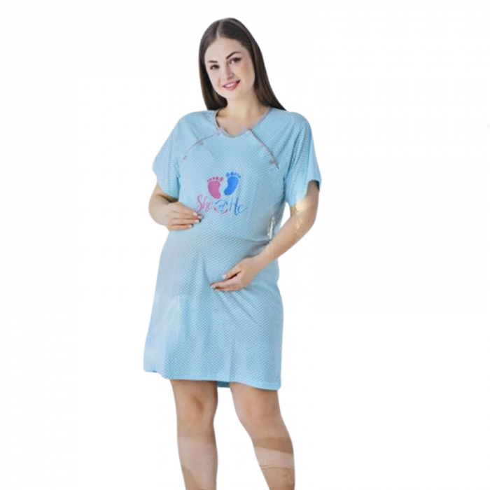 Camasa de noapte cu maneca scurta pentru alaptat Sevgi CAS-3200, Albastru [2]