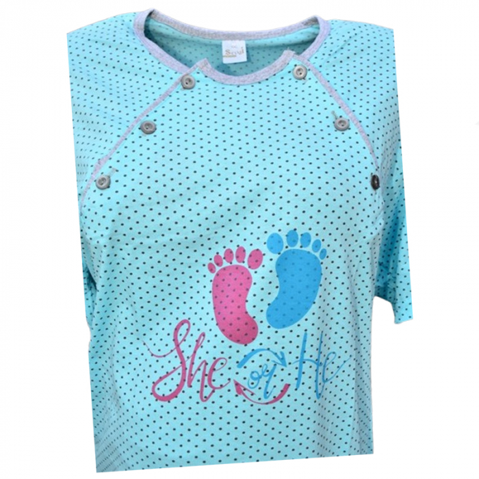 Camasa de noapte cu maneca scurta pentru alaptat Sevgi CAS-3200, Albastru [3]