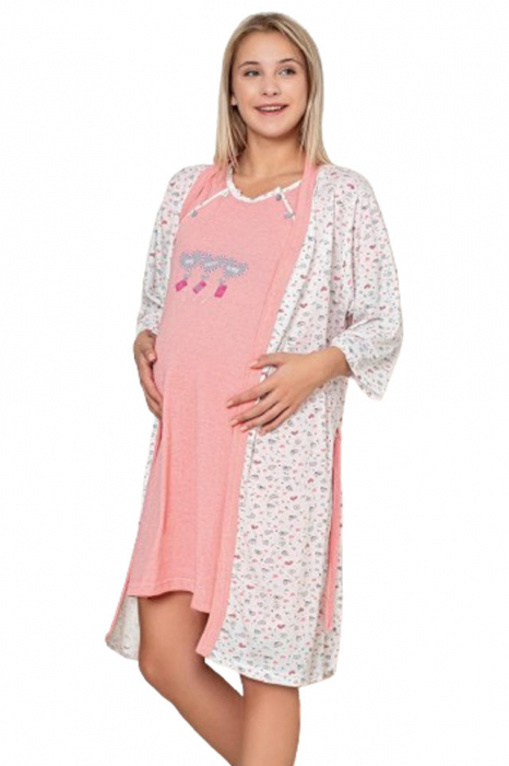 Camasa de noapte pentru alaptat si halat Sevgi 201223-20, Roz [1]