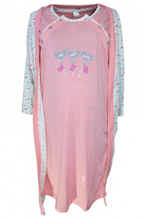 Camasa de noapte pentru alaptat si halat Sevgi 201223-20, Roz [4]