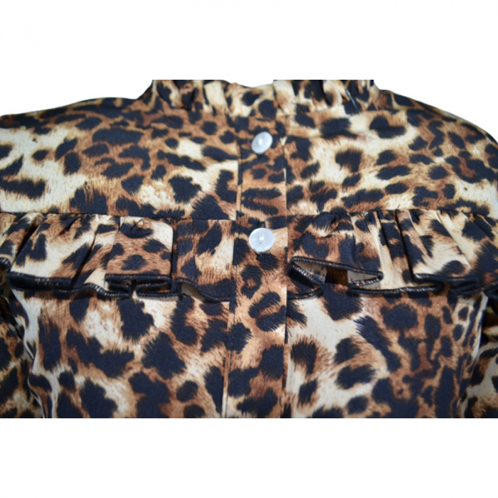Camasa eleganta animal print cu maneca lunga pentru fete Catherine 071123-14, Maro [3]