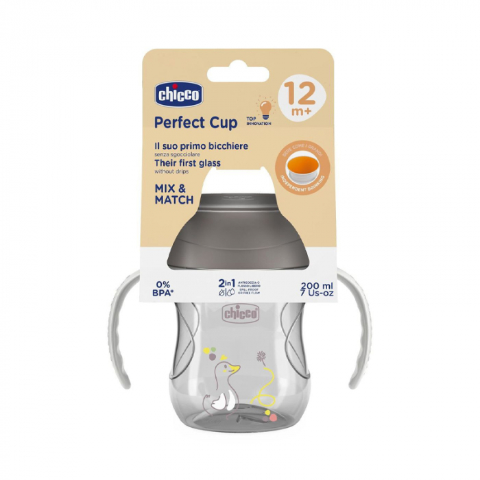 Cana anticurgere 360° cu manere, 200 ml Chicco Perfect Cup 180691, Gri [3]