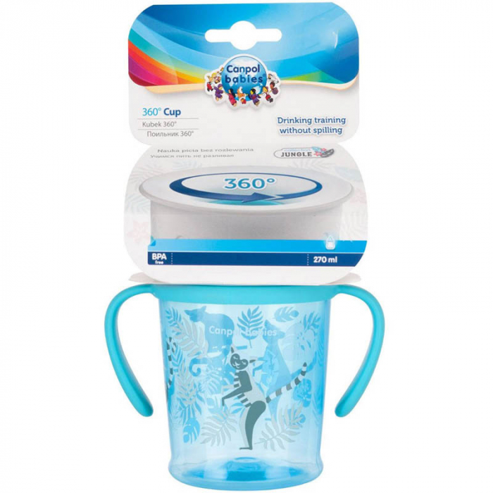 Cana 360 de grade anticurgere cu manere 270 ml Canpol Babies Jungle 56/504A, Albastru [4]