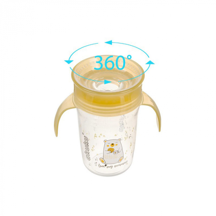 Cana anticurgere 360˚, pentru bebelusi, 240 ml Akuku A0670G, Galben [2]