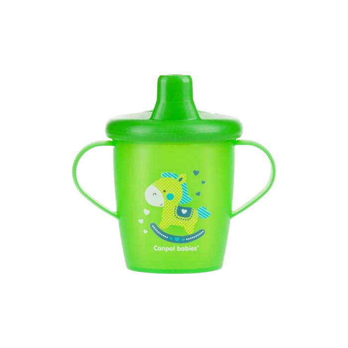 Cana anticurgere cu manere si cioc din plastic, 250 ml Canpol Babies 31/200, Verde [1]