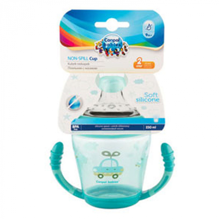Cana anticurgere cu manere si cioc din silicon moale 230 ml Canpol Babies 56/502, Turcoaz [2]