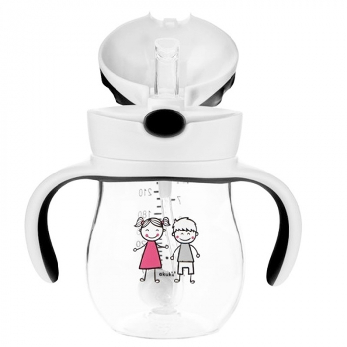 Cana cu pai din silicon si supapa mobila 250 ml 9 luni + Akuku A0034, Gri [3]