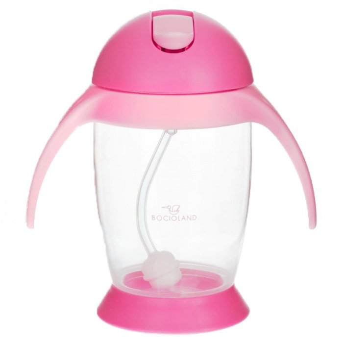 Cana cu pai din silicon si supapa mobila 300 ml 6 luni + Bocioland 175444, Roz [2]