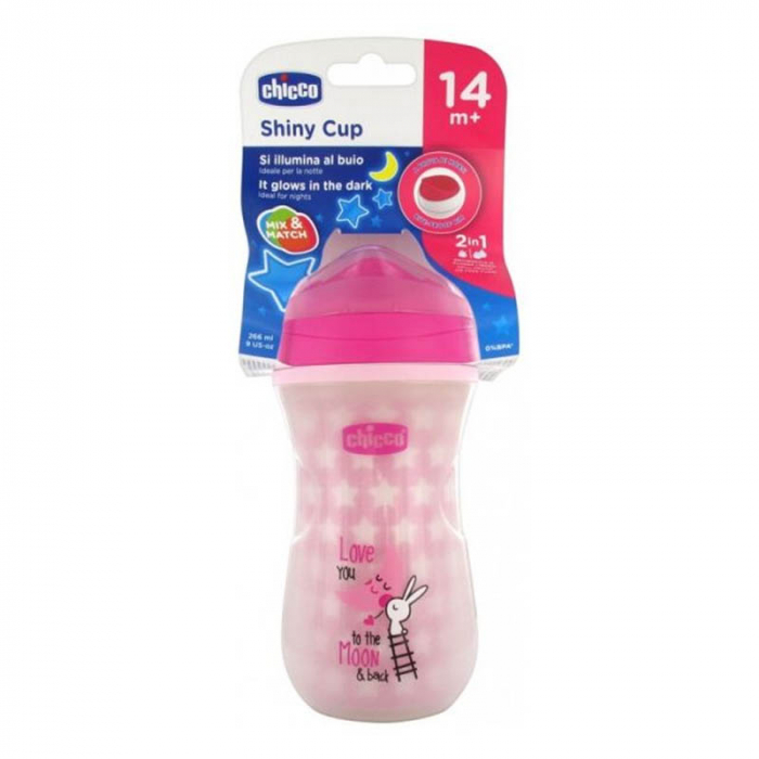 Cana izolatoare Shiny Cup Glow in The Dark Chicco 266 ml 121502, Roz [5]