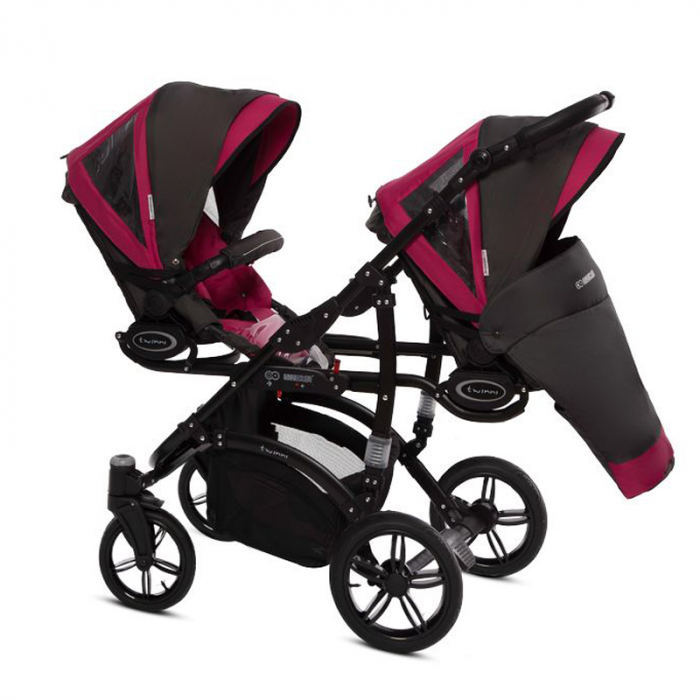 Carucior 3 in 1 pentru gemeni BabyActive Twinni TWTT-1, Fucsia [3]