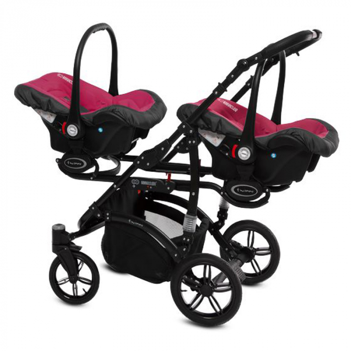 Carucior 3 in 1 pentru gemeni BabyActive Twinni TWTT-1, Fucsia [2]