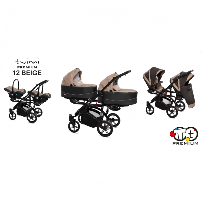 Carucior 3 in 1 pentru gemeni BabyActive Twinni CGBA-1M-2, Bej [6]