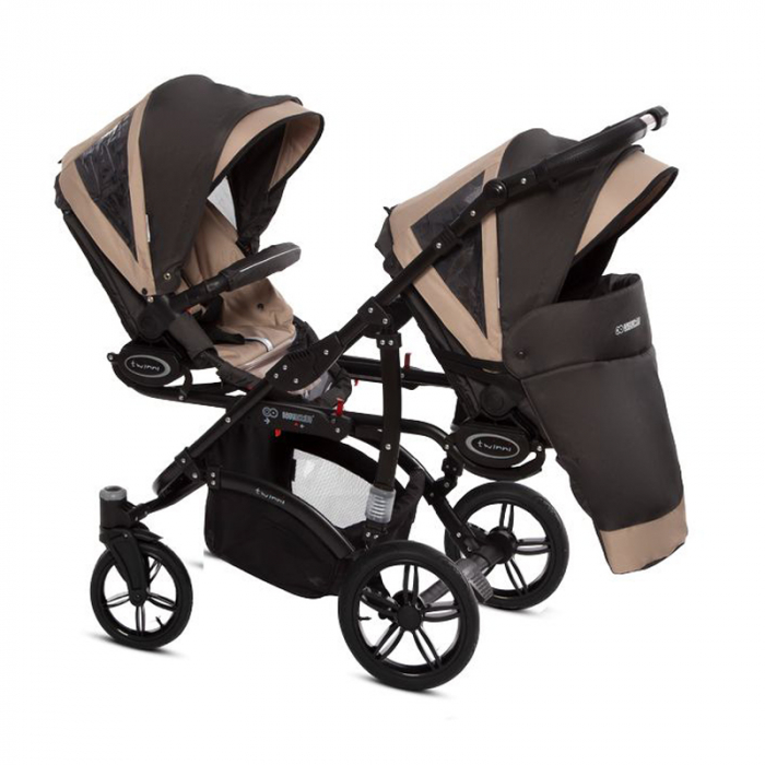 Carucior 3 in 1 pentru gemeni BabyActive Twinni CGBA-1M-2, Bej [4]