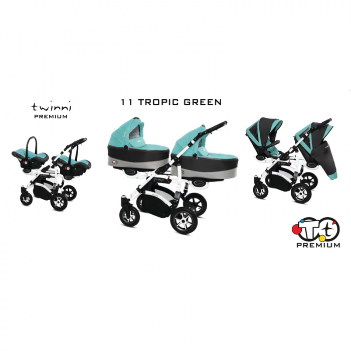 Carucior 3 in 1 pentru gemeni BabyActive Twinni CGBA-1V-1, Turcoaz [5]