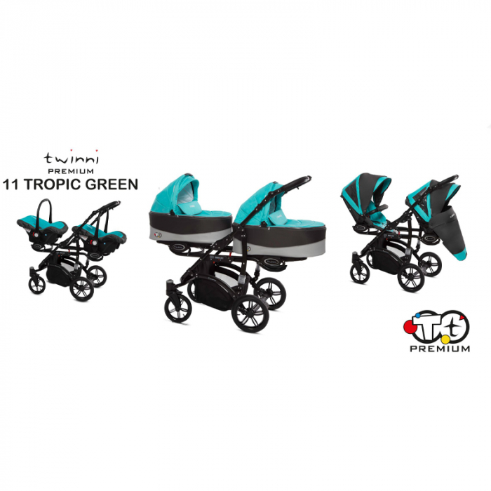 Carucior 3 in 1 pentru gemeni BabyActive Twinni TWTT-2, Turcoaz [4]