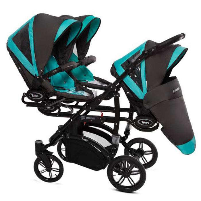 Carucior 3 in 1 pentru tripleti BabyActive Trippy TWN-05, Albastru [3]