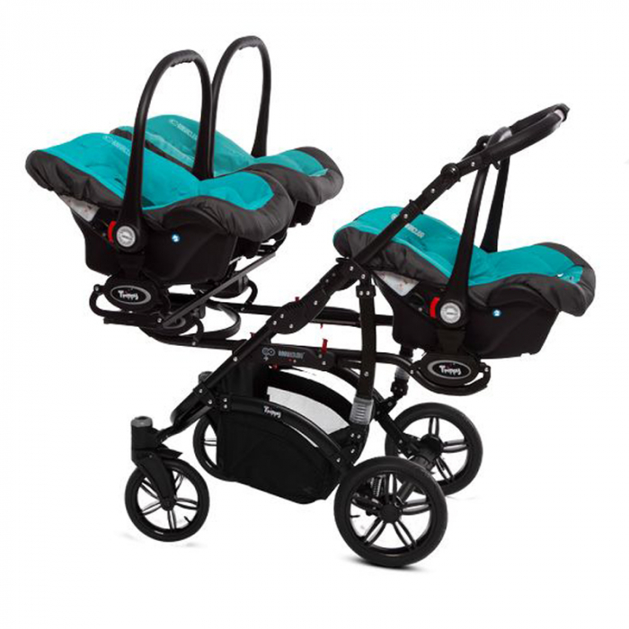 Carucior 3 in 1 pentru tripleti BabyActive Trippy TWN-05, Albastru [2]