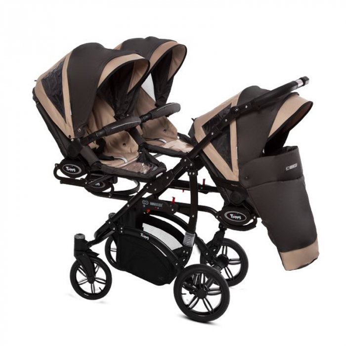 Carucior 3 in 1 pentru tripleti BabyActive Trippy TWN-06, Bej [2]