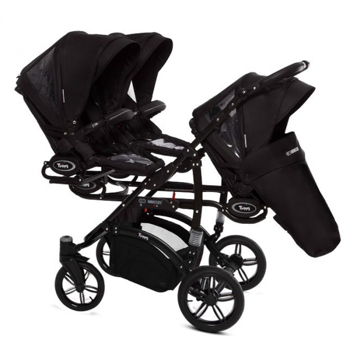 Carucior 3 in 1 pentru tripleti BabyActive Trippy TWN-02, Negru [3]