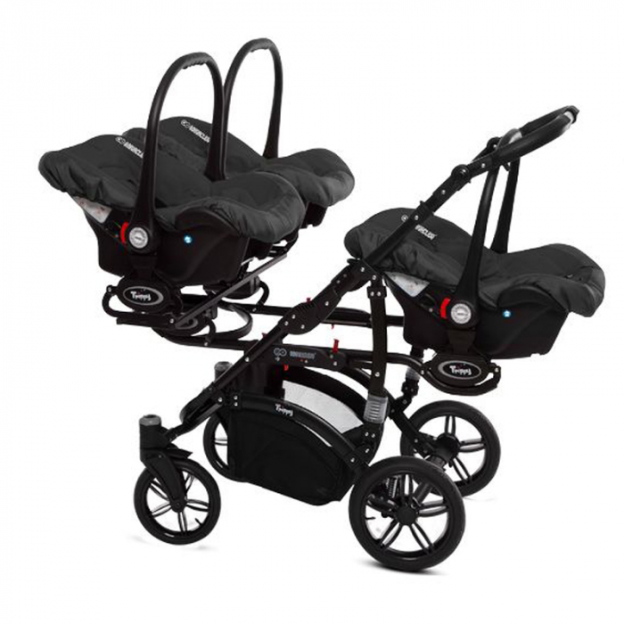 Carucior 3 in 1 pentru tripleti BabyActive Trippy TWN-02, Negru [2]