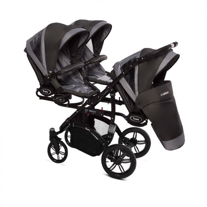 Carucior 3 in 1 pentru tripleti BabyActive Trippy TWN-03, Gri [3]