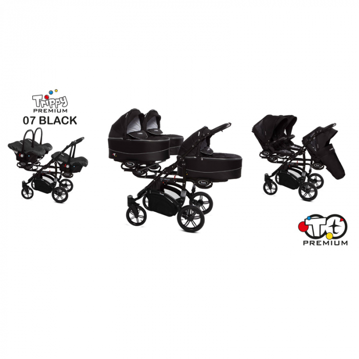 Carucior 3 in 1 pentru tripleti BabyActive Trippy TWN-02, Negru [9]