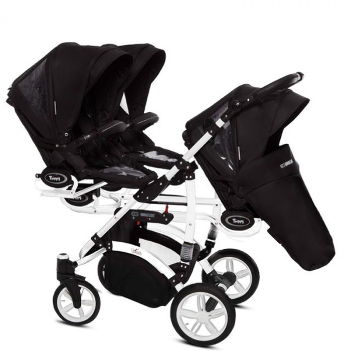 Carucior 3 in 1 pentru tripleti BabyActive Trippy TWN-02, Negru [2]