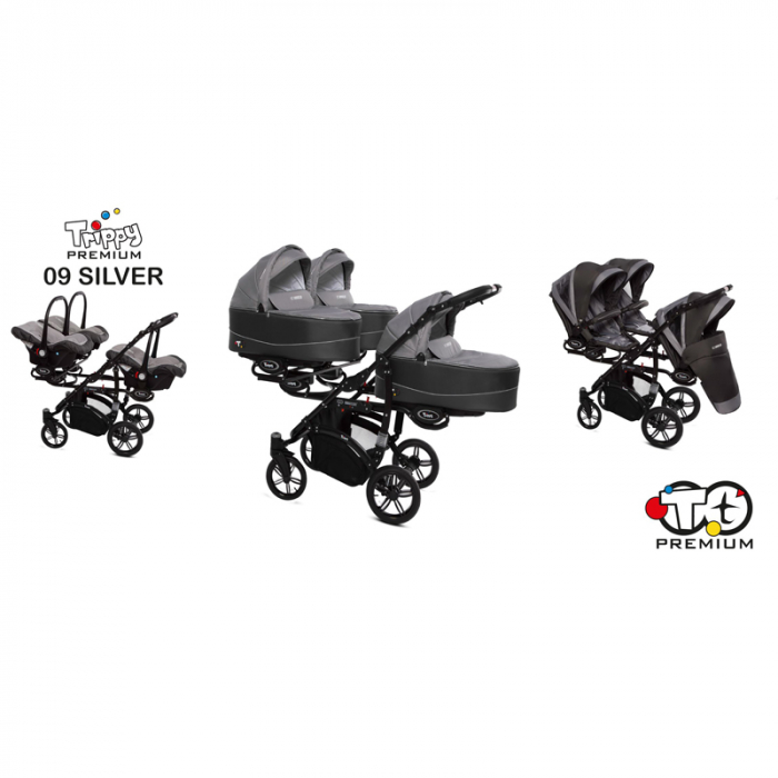 Carucior 3 in 1 pentru tripleti BabyActive Trippy TWN-03, Gri [9]