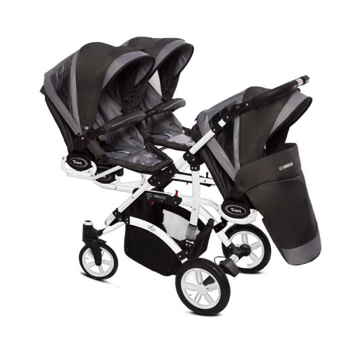Carucior 3 in 1 pentru tripleti BabyActive Trippy TWN-03G, Gri [3]
