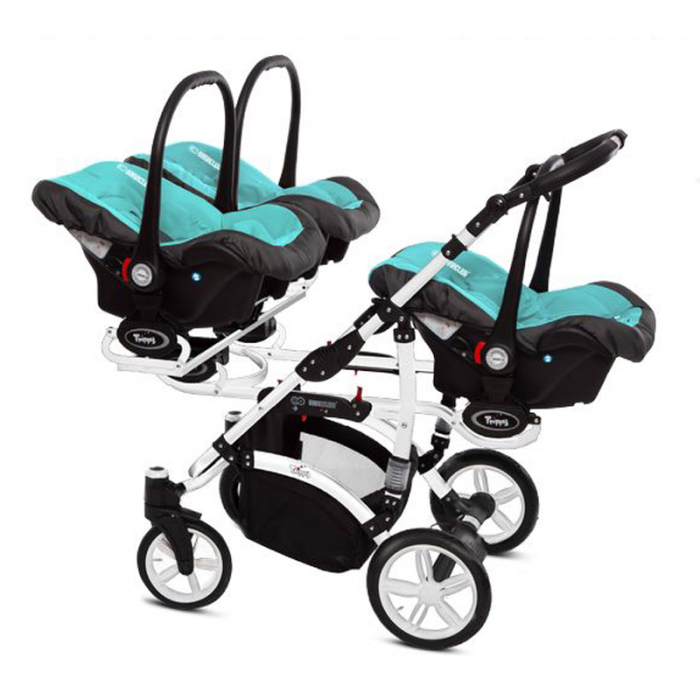 Carucior 3 in 1 pentru tripleti BabyActive Trippy TWN-05A, Albastru [2]