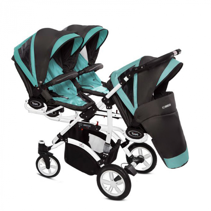 Carucior 3 in 1 pentru tripleti BabyActive Trippy TWN-05A, Albastru [3]