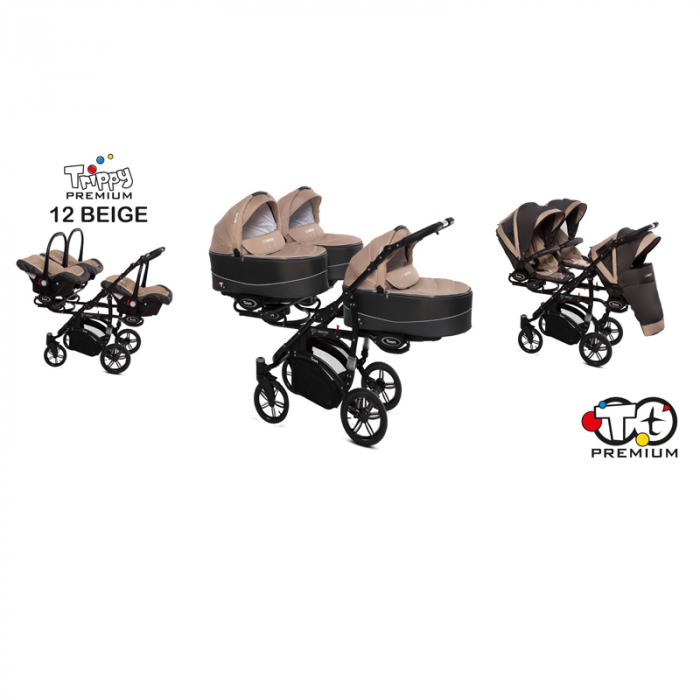 Carucior 3 in 1 pentru tripleti BabyActive Trippy TWN-06, Bej [9]